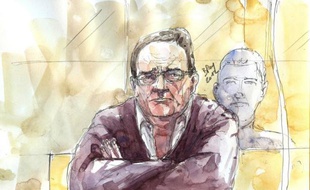 Dessin de Bruno Cholet, accusé de meurtre d'une jeune étudiante suédoise