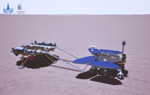 Une vue d'artiste du rover chinois « Zhurong » partant à l'exploration de la planète Mars.