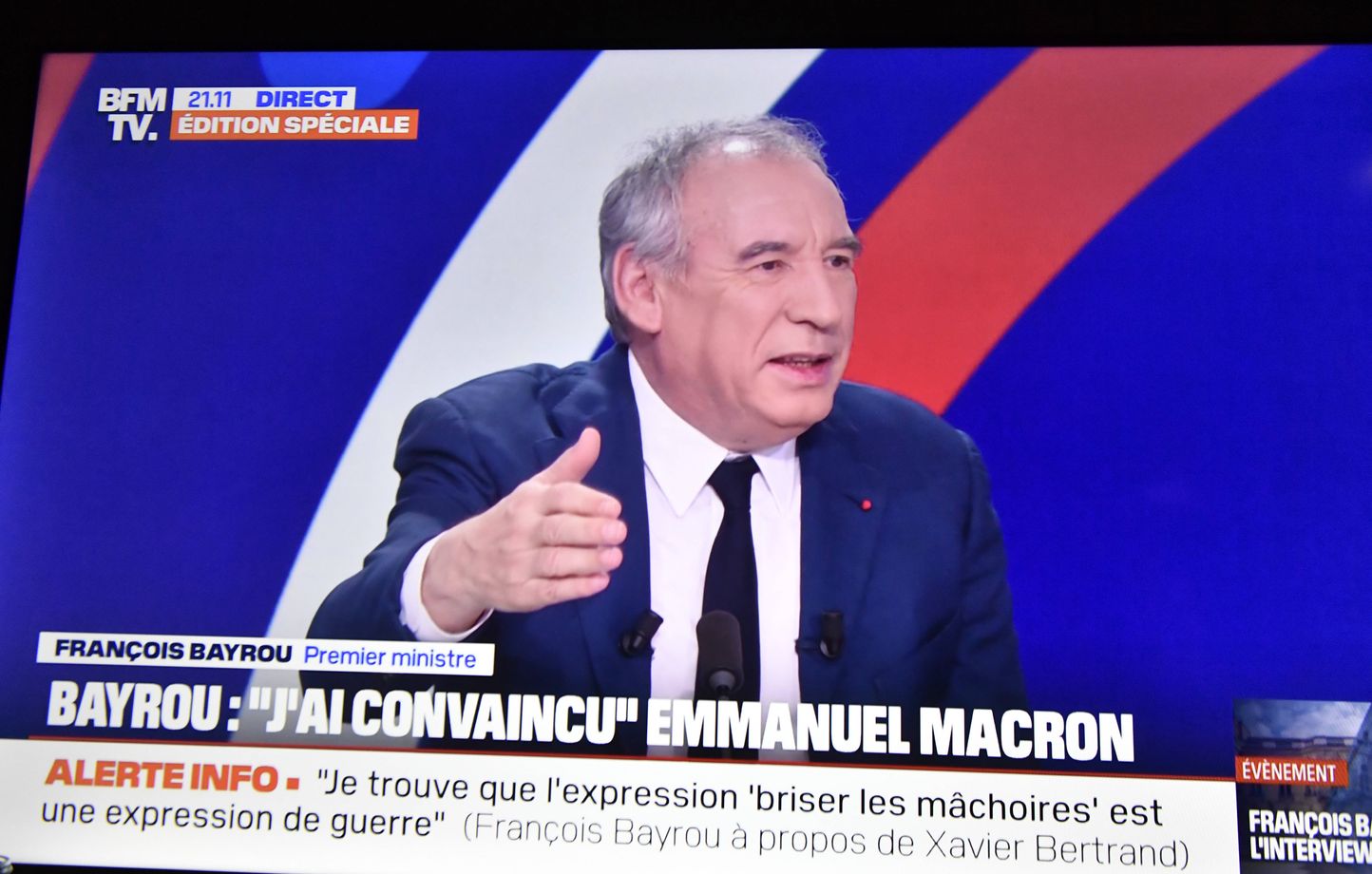 François Bayrou, le Premier ministre, sur le plateau de BFMTV lundi soir.