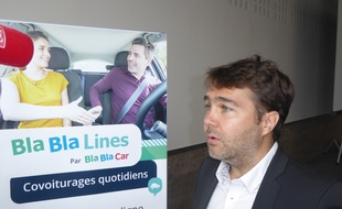 Frédéric Mazzella, président de BlaBlaCar, lors de la présentation de l'appli mobile BlaBlaLines, le 30 mai à la zone d'activités Eurocentre, près de Toulouse.