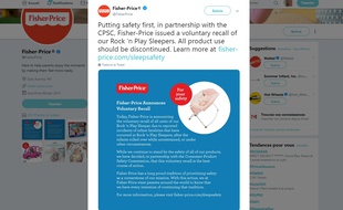 La marque américaine Fisher-Price, propriété de Mattel, a annoncé «le rappel volontaire de tous les exemplaires» d'un de ses transats «en raison de cas rapportés de décès de nourrissons». Plus de trente décès de bébés sont évoqués.