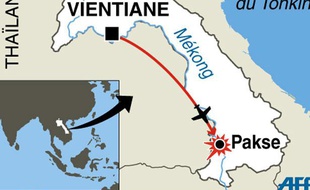 Carte de de localisation du crash qui a fait 44 victimes dont 7 Frtançais au Laos, le 13 octobre 2013.