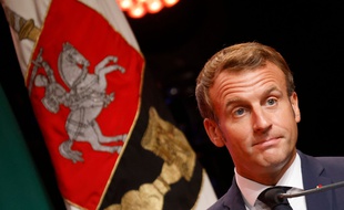 Emmanuel Macron ce mardi 29 septembre à Vilnius en Lituanie. (Photo Ludovic MARIN / AFP)