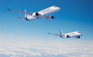 La famille A220 d'Airbus, des monocouloirs de 100 à 150 sièges.