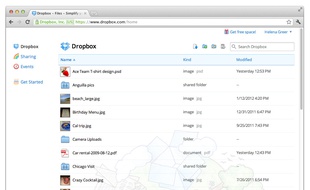 L'interface Web de Dropbox.