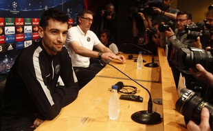 Laurent Blanc et Javier Pastore en conférence de presse, le 20 avril 2015.