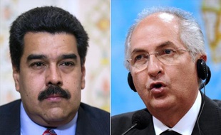 Photo montage avec à gauche le président socialiste Nicolas Maduro et à droite le maire de Caracas, opposant au premier, Antonio Ledezma
