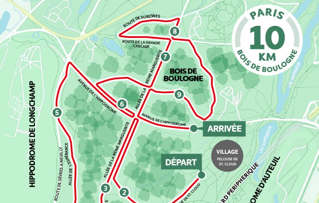Running Le parcours du 10K du Bois de Boulogne