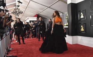 Rihanna arrives at the 59th annual Grammy Awards at the Staples Center on Sunday, Feb. 12, 2017, in Los Angeles.