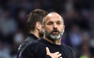 L'entraîneur du TFC Pascal Dupraz pendant le match de Ligue 1 contre Saint-Etienne, le 29 octobre 2017 au Stadium de Toulouse.