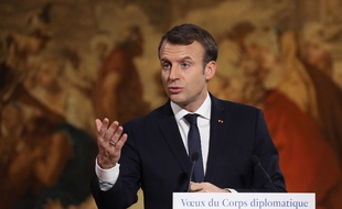 Emmanuel Macron lors des vœux du corps diplomatique le 4 janvier 2018 à l'Elysée.