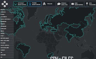 Capture d'écran de «la carte d'un monde espionné», sur le site Owni.fr, le 1 décembre 2011.