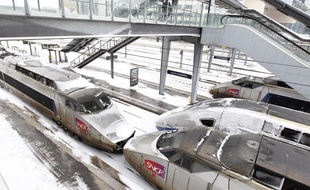 Des trains TGV à quai en gare de Lille Flandres.