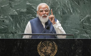 Le Premier ministre indien, Narendra Modi, à la tribune des Nations Unies, à New York le 25 septembre 2021.