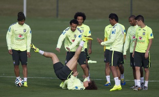 Les Brésiliens à l'entraînement, le 6 juillet 2014, à Granja Comary.