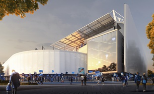 Le futur stade de la Meinau vu depuis l'arrière de la tribune Sud.