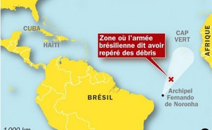 La zone où l'Airbus Rio-Paris d'Air France a disparu aurait été localisée, le 2 juin 2009.