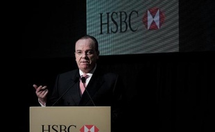 le directeur général de HSBC, Stuart Gulliver, lors d'une conférence de presse le 4 mars 2015 à Hong Kong