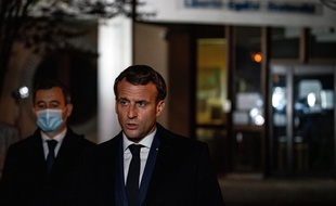 Emmanuel Macron et Gérald Darmanin, à Conflans Saint-Honorine le 16 octobre 2020.