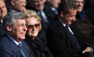 Nicolas Sarkozy, Bernadette Chirac et Henri Guaino le 12 mars 2016.