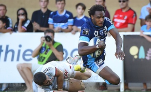 Benjamin Fall, l'arrière de Montpelliier, inscrit un essai face au Stade Toulousain, le 23 septembre 2018.