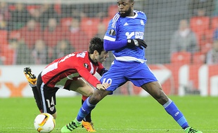Lassana Diarra, le milieu de terrain de l'OM, lors du match à Bilbao, le 25 février 2016.