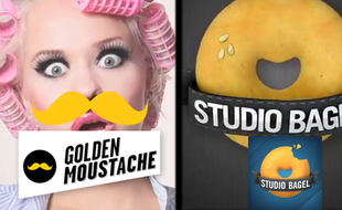 Les logos des collectifs vidéo Golden Moustache et Studio Bagel