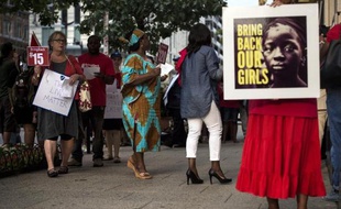Des militants manifestent le 6 août 2014 à Washington pour protester contre l'inaction des gouvernements pour mettre fin à la violence de Boko Haram et en particulier l'enlèvement des jeunes filles par le groupe islamiste nigérian