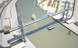 Vue aérienne du projet de pont à transbordeur
