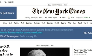 Page d'accueil du site Internet du «New York Times».
