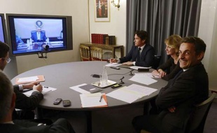 Nicolas Sarkozy et Barack Obama se sont entretenus par visioconférence le 12 avril 2012.