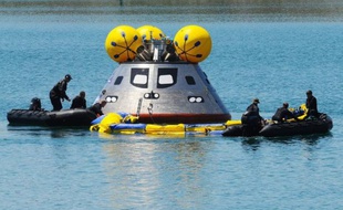 Le futur support en vol de la capsule Orion (ici, lors d'un essai) emportant les astronautes américains va être assuré par Airbus.