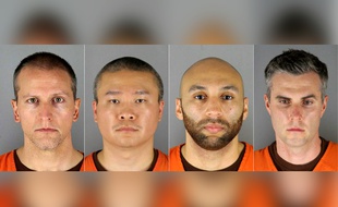 Montage photo des ex-policiers Derek Chauvin, Tou Thao, J. Alexander Kueng et Thomas Kiernan Lane.
