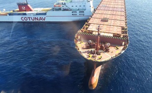 Le porte-conteneur chypriote Virginia (à droite) et le navire roulier tunisien Ulysse (à gauche) sonnt entrés en collision vers 7h30.