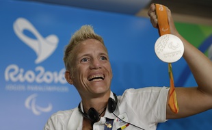 L'athlète paralympique belge Marieke Vervoort, lorsqu'elle avait remporté la médaille d'argent sur 400m, le 11 septembre 2016.