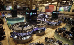 Le rez-de-chaussée de la Bourse de New York, vide de tout trader, le 29 octobre 2012, à l'appoche de l'ouragan Sandy.