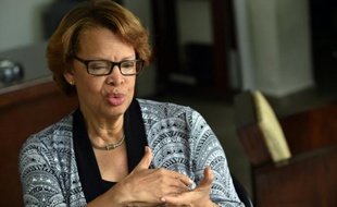 Sandra Honoré, chef de la Mission des Nations Unies pour la stabilisation en Haïti (Minustah), donne une interview le 15 août 2015 à Port-au-Prince