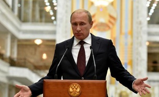 Vladimir Poutine lors d'une conférence de presse le 27 août 2014 à Minsk