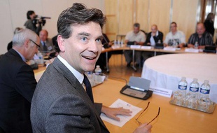 Arnaud Montebourg lors de sa rencontre avec les syndicats de Rio Tinto, le 16 octobre 2012.