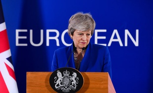 Theresa May lors d'une conférence de presse le 11 avril 2019.