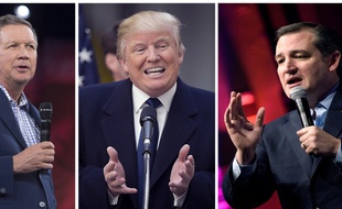 De gauche à droite : John Kasich, Donald Trump et Ted Cruz.