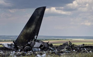 Les débris d'un IL-76 ukrainien abattu par des séparatistes le 14 juin 2014, dans les environs de Lougansk dans l'est de l'Ukraine