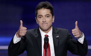 Scott Baio, célèbre pour son rôle dans la sitcom «Charles s'en charge» et «Happy Days», a affiché son soutien à Donald Trump à la convention républicaine de Cleveland, le 18 juillet 2016.