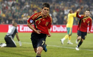 Le footballeur espagnol David Villa après son but face à l'Afrique du Sud, lors de la Coupe des confédérations, le 20 juin 2009.