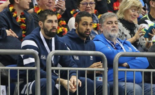 Nikola Karabatic et Melvyn Richardson, 17e et 18e hommes du groupe France lors du Mondial de handball en Allemagne.