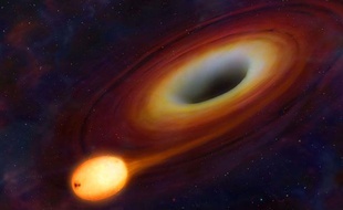 Vue d'artiste d'une étoile passant près d'un trou noir.