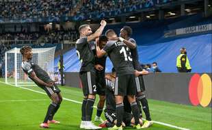 La joie des joueurs du Sheriff Tiraspol face au Real Madrid, le 28 septembre 2021 au stade Santiago-Bernabeu.
