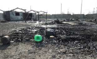 Le camp de La Linière, à Grande-Synthe (Nord), au lendemain de l'incendie qui l'a ravagé