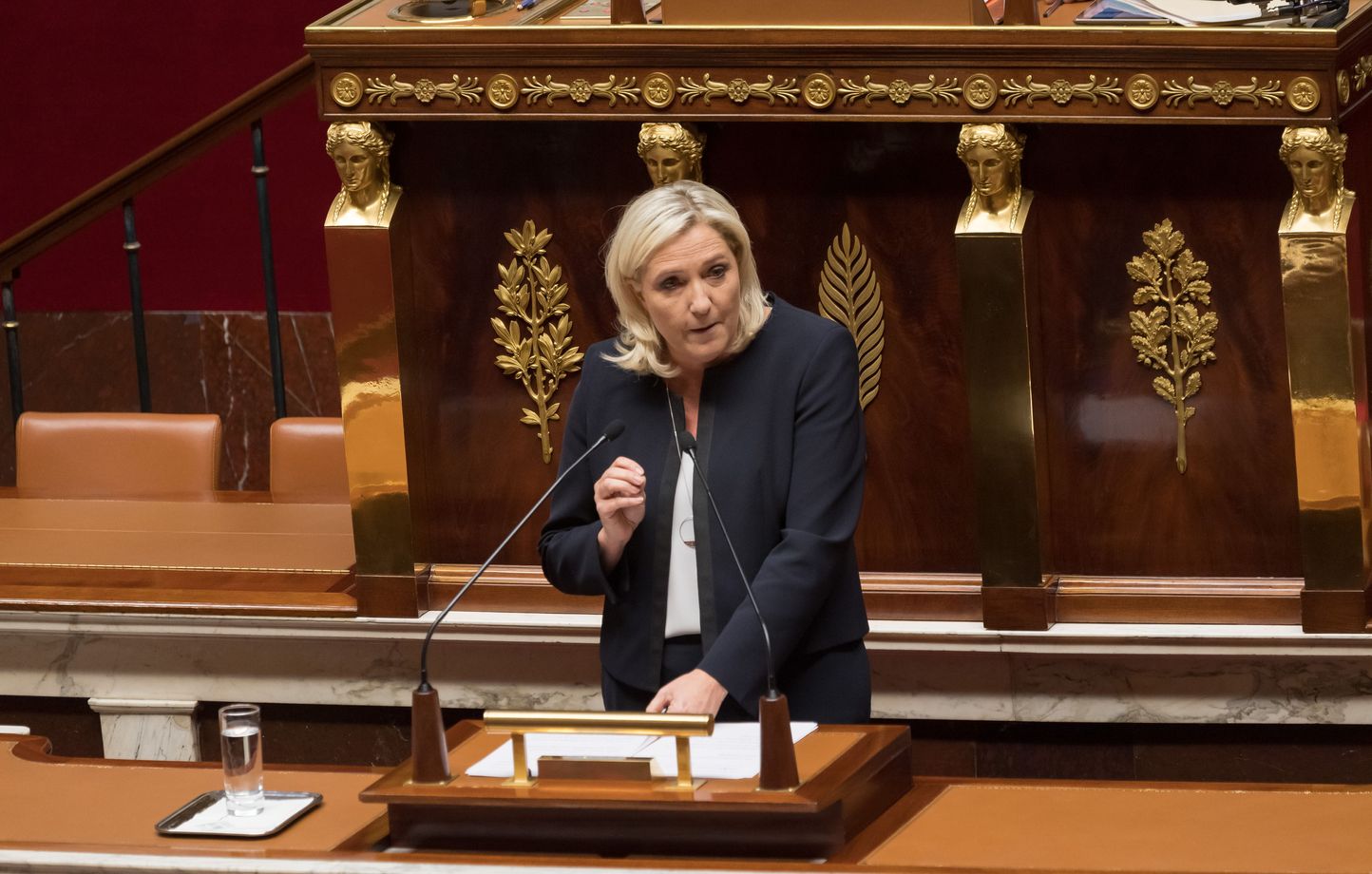 Marine Le Pen, lors d'un débat sur la politique migratoire à l'Assemblée nationale, le 7 octobre 2019.