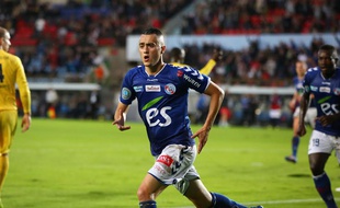L'attaquant strasbourgeois Frédéric Marques après son but face à Epinal (1-0), le 15 août 2014.